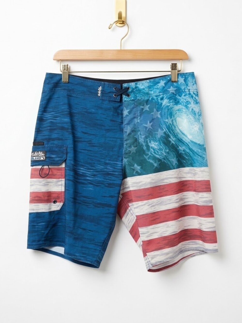 Salt Life SLX QD Mens American Flag Wave Board Shorts Swim Trunks Size 34